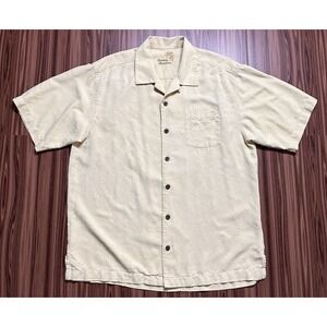 Tommy Bahama Men's Shirt M Relaxed Yellow Light Short Sleeve 100% Silk Textured